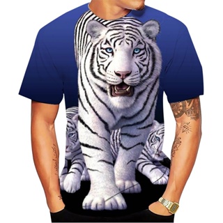 เสื้อยืดลําลอง แขนสั้น พิมพ์ลายสิงโต เสือ 3D ทรงหลวม โอเวอร์ไซซ์ แฟชั่นฤดูร้อน สไตล์ฮาราจูกุ สําหรับผู้ชาย