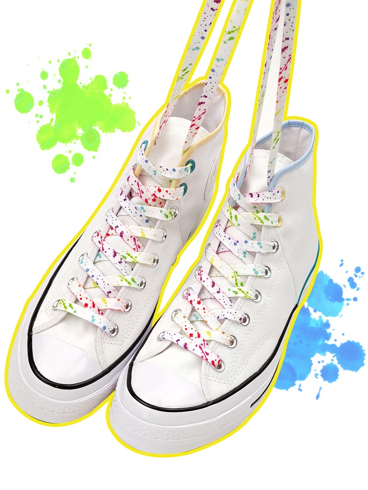 ภาพประกอบของ เชือกผูกรองเท้า สําหรับรองเท้าผ้าใบ แบน พิมพ์ลายหมึก สีสันสดใส วาดลายด้วยมือ เหมาะกับเล่นบาสเก็ตบอล