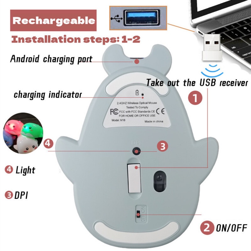 เมาส์ไร้สาย-2-4ghz-รูปปลาโลมาน่ารัก-แบบชาร์จไฟได้-แบบเงียบ-และน่ารัก