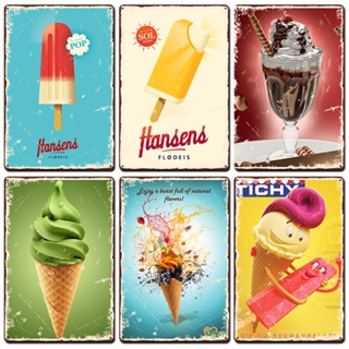 โปสเตอร์โลหะดีบุก รูปไอศกรีม สไตล์วินเทจ เหมาะกับฤดูร้อน สําหรับตกแต่งผนังบ้าน ร้านอาหาร บาร์ คลับ