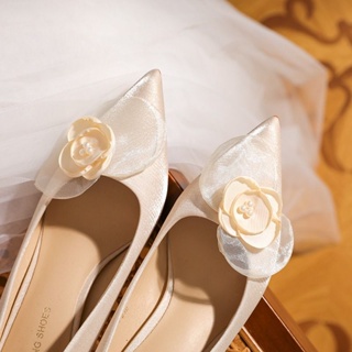 Fa Flower รองเท้าแต่งงานส้นสูงสำหรับผู้หญิงฤดูร้อนความรู้สึกปีเจ้าสาวหยาบเท้าไม่เหนื่อย