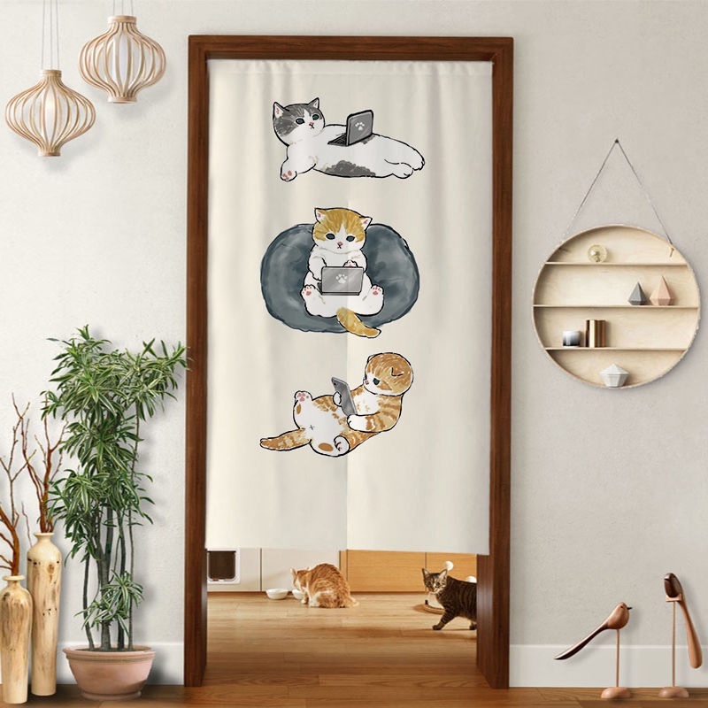 ผ้าม่านประตู-ลายการ์ตูนแมวโนเรน-สไตล์ญี่ปุ่น-สําหรับตกแต่งห้องครัว-ห้องน้ํา-ทางเข้า-ห้องนั่งเล่น