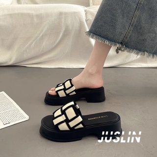 JUSLIN รองเท้าแตะ รองเท้าแตะผู้หญิง ส้นแบน ใส่สบาย สไตล์เกาหลี รองเท้าแฟชั่น 2023 ใหม่ 071305