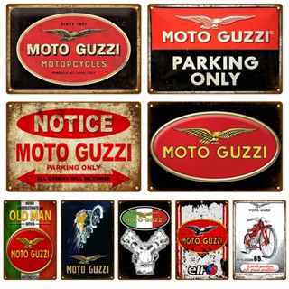 โปสเตอร์โลหะดีบุก ลาย Moto Guzzi Service สไตล์วินเทจ เรโทร สําหรับตกแต่งผนัง โรงรถ