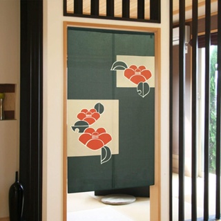 Noren ผ้าม่านประตูญี่ปุ่น ลายดอกไม้ และสี่เหลี่ยม สีเขียว ผ้าม่านหน้าต่าง พรมญี่ปุ่น