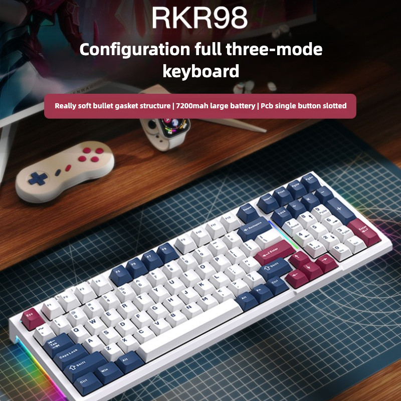 Rk R98 ที่กําหนดเอง 2.4g ไร้สายบลูทูธแบบมีสายสามโหมด Hot Swap คีย์บอร์ด ...