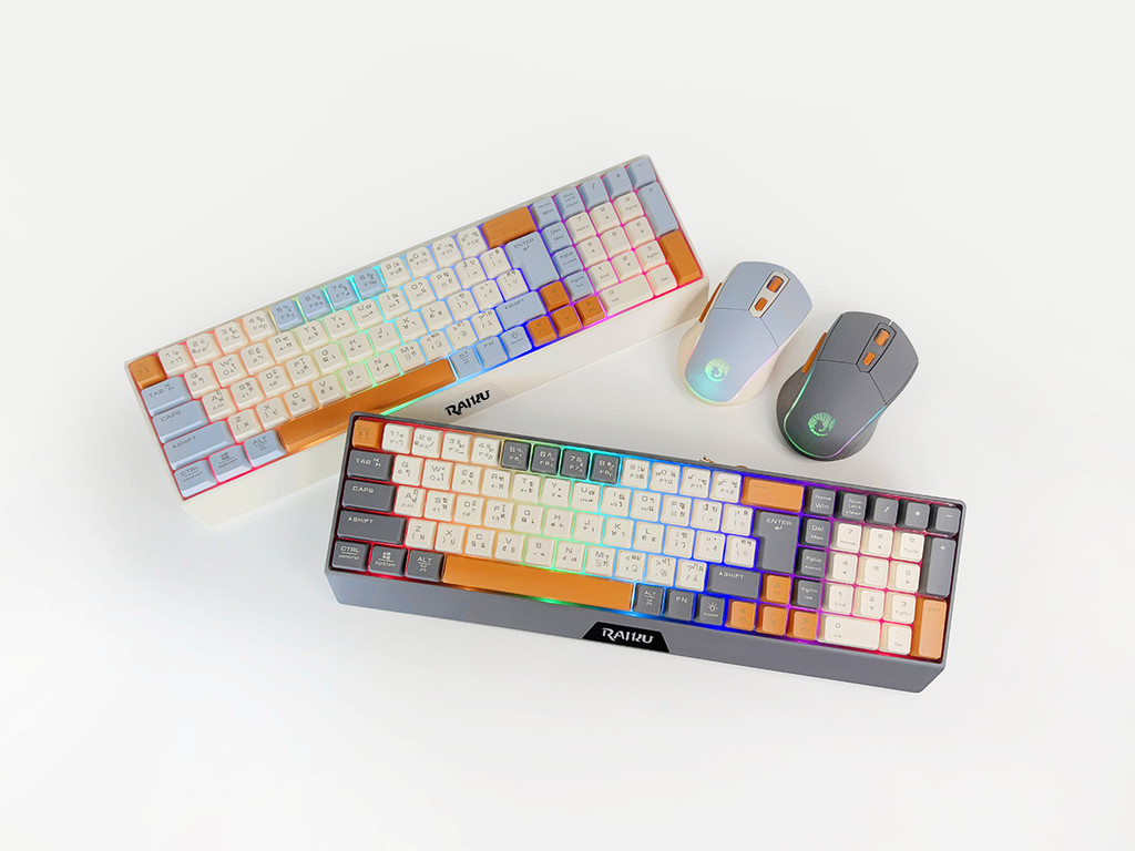 RAIKU R908 ชุดคีย์บอร์ดและเมาส์ ไร้สาย บลูทูธ 2.4G+BT ชาร์จType-C RGB ...
