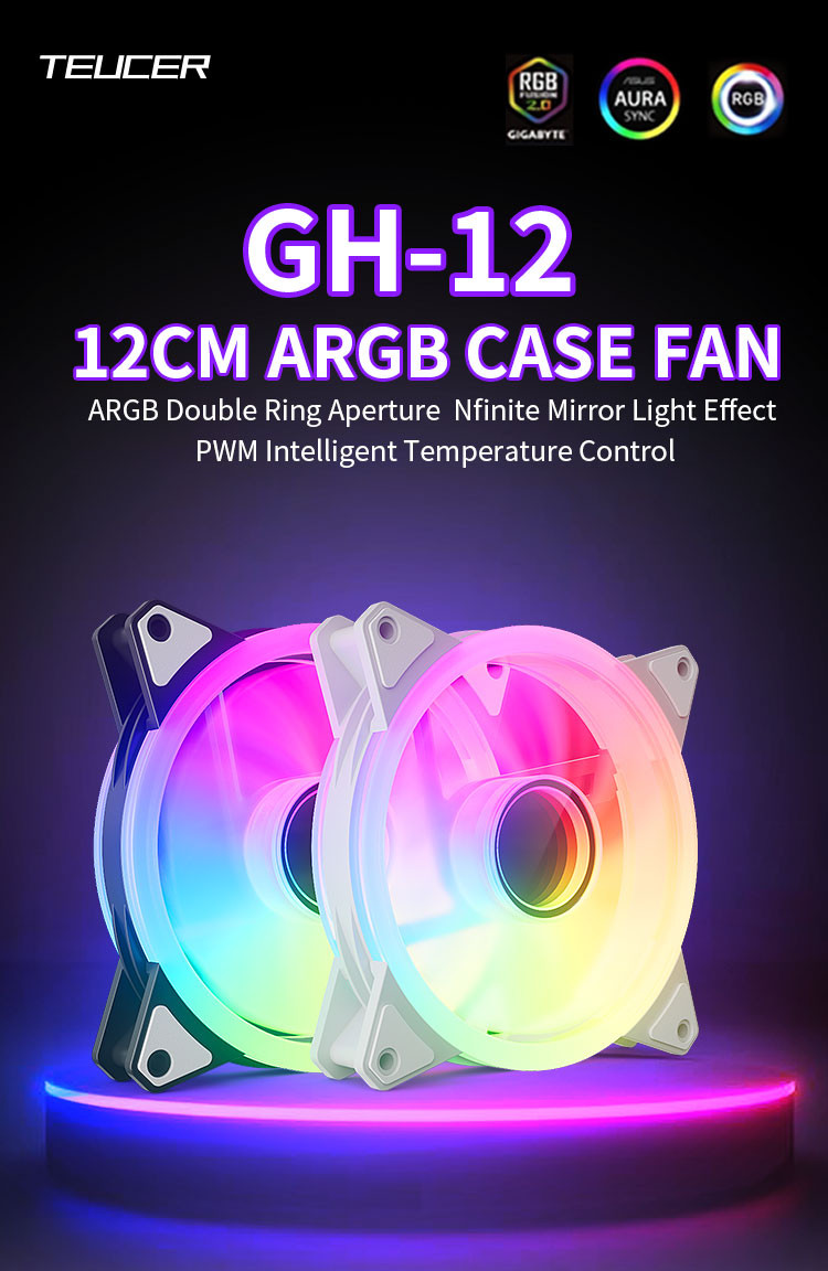 TEUCER GH-12 PC พัดลม 120 มม. ARGB พัดลมชุด Double Halo Infinite Space ...