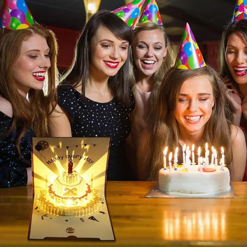 Creative 3D Pop Up Birthday Cards - Warming LED Light Music Cake ...