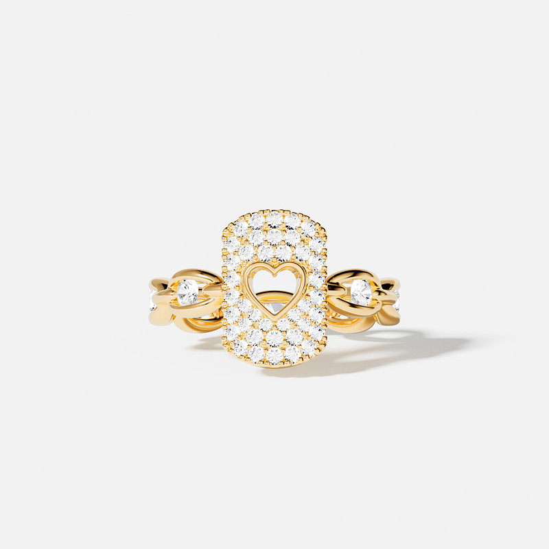 [ผลิตภัณฑ์ใหม่] Apm Monaco Gold Yellow Pavé Heart Chain Ring Ring แหวน ...