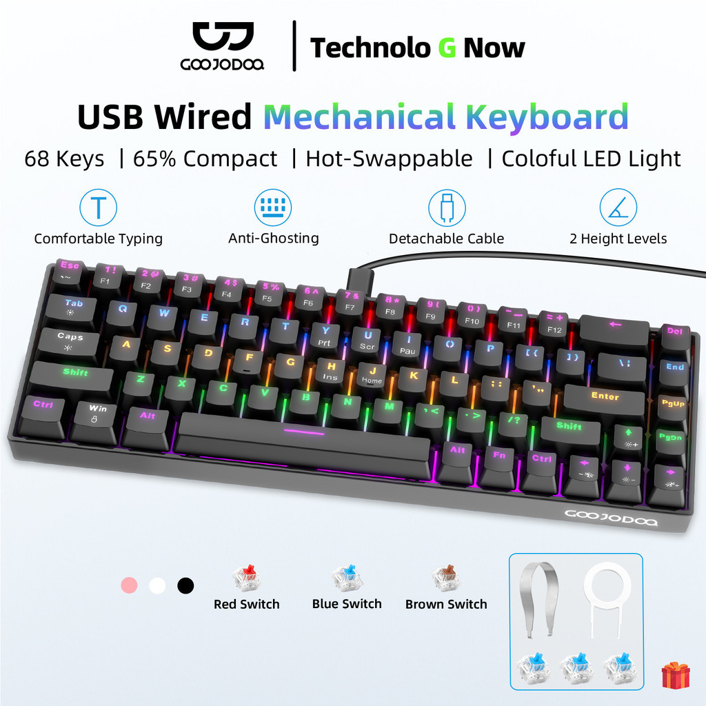 GOOJODOQ Wired 68 Key Mechanical Keyboard 3 Kinds of Mechanical ...
