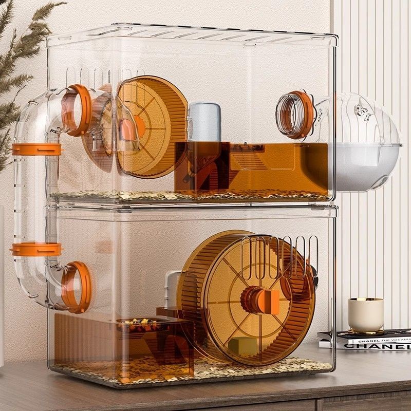 Hamster Cage Gold Wire พิเศษสองชั้นเต็มอะคริลิคหรูหราพื้นที่โปร่งใสวิล ...