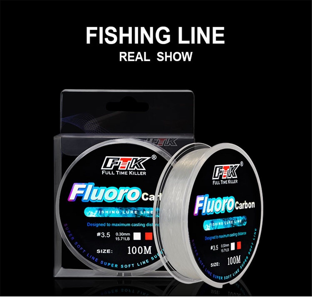 FTK 100M Fluorocarbon Coating 4.136LB-34.32LB Carbon Fiber Monofilament ...