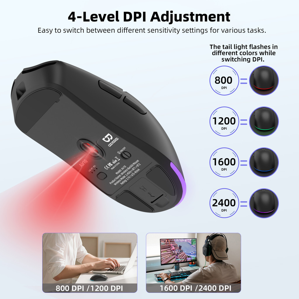 GOOJODOQ Lightweight Dual-mode Rechargeable Mouse 4 levels DIP ...
