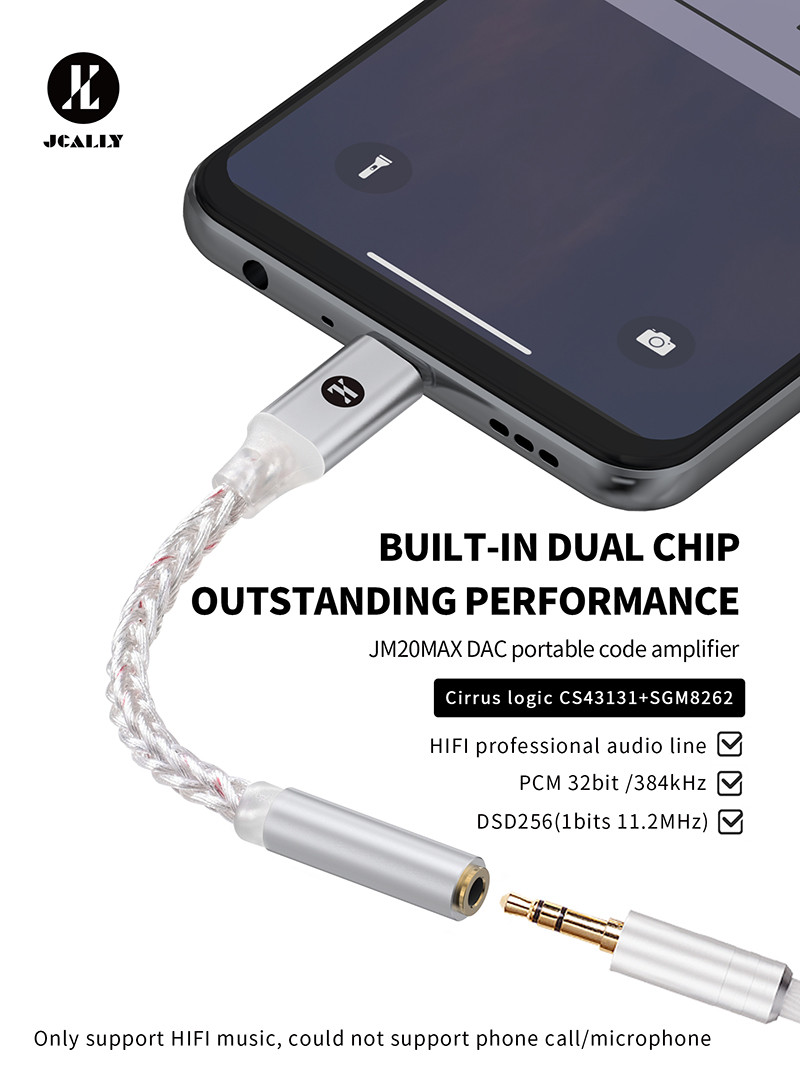 JCALLY JM20 Max CS43131 ประเภท C ถึง 3.5 มม.HiFi DAC JM20 ถอดรหัสเสียง ...