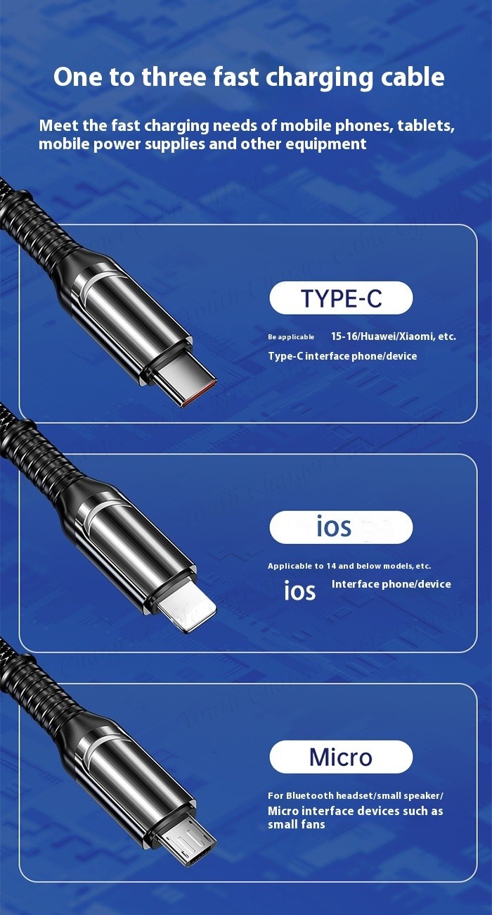 3-in-1 USB to ios/Type C/Micro สายชาร์จโทรศัพท์พร้อมจอแสดงผลดิจิตอล LED ...