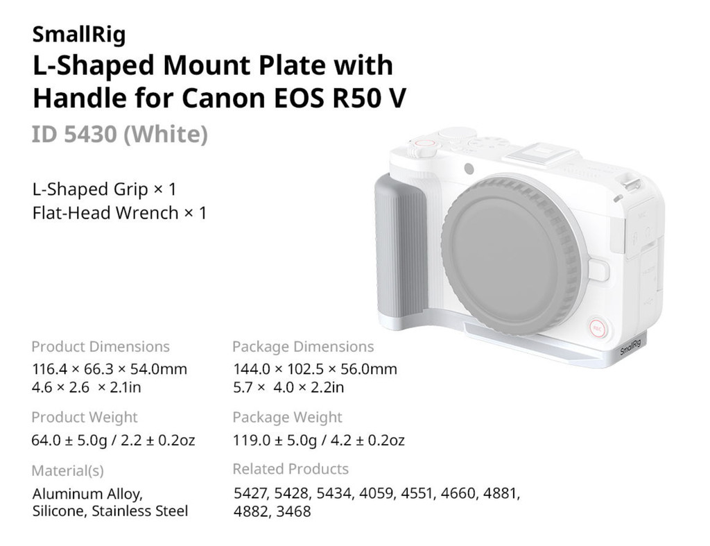SmallRig 5430 L-Shaped Mount Plate with Handle for Canon EOS R50 V ...