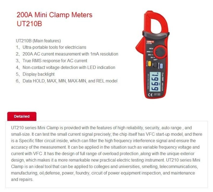 UNI-T UT210B True RMS 200A AC Mini Clamp เมตรแอมป์มิเตอร์ NCV Test ...