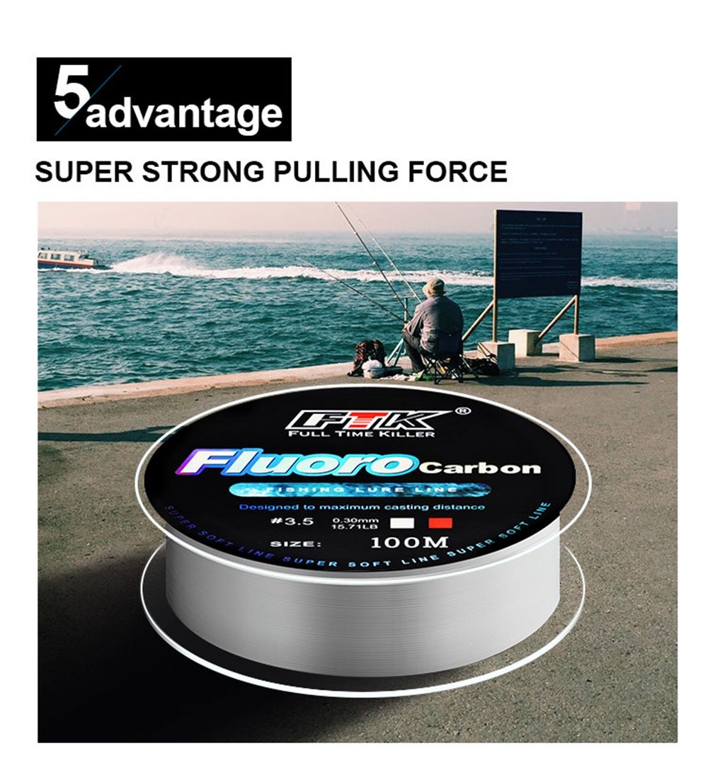 FTK 100M Fluorocarbon Coating 4.136LB-34.32LB Carbon Fiber Monofilament ...