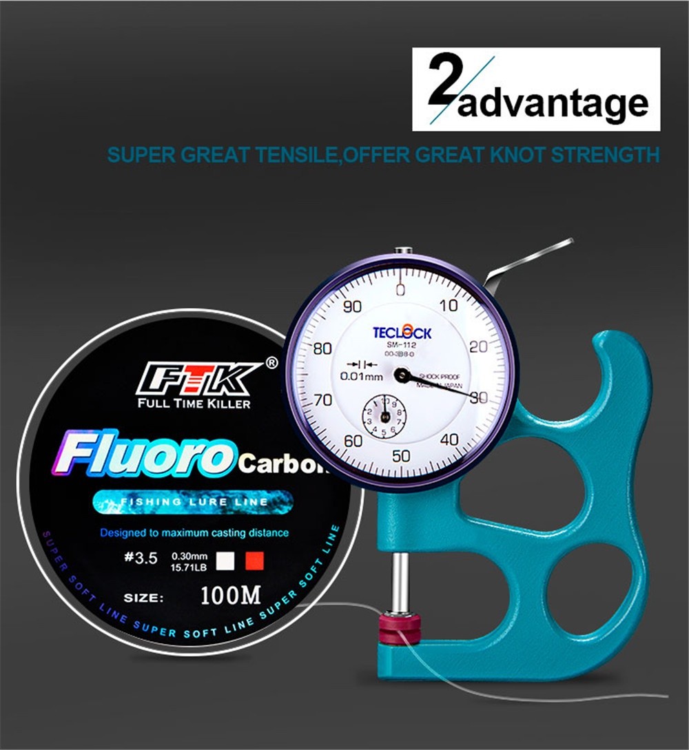 FTK 100M Fluorocarbon Coating 4.136LB-34.32LB Carbon Fiber Monofilament ...