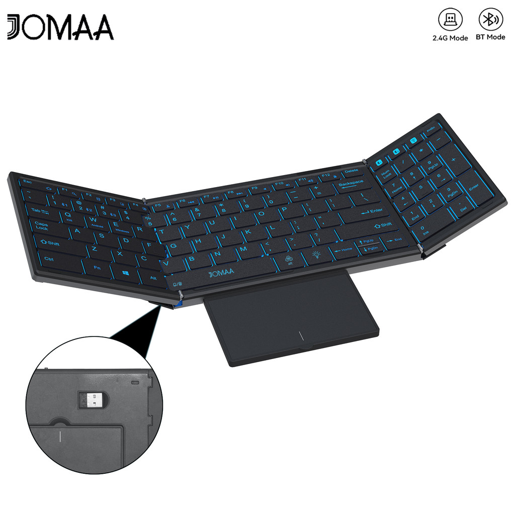 Jomaa USB Bluetooth Backlit คีย์บอร์ดพับพร้อมทัชแพด Numberic Pad ชาร์จ ...