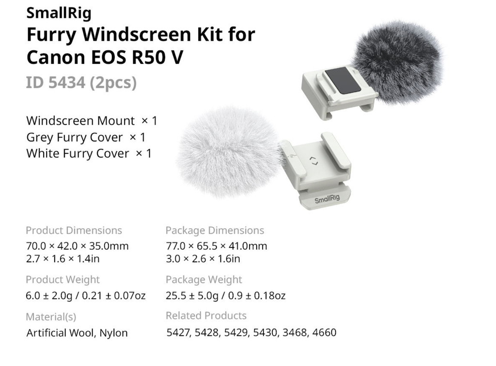 SmallRig 5434 Furry Windscreen Kit for Canon EOS R50 V (2pcs) ชุดครอบ ...