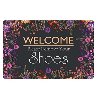 พรมเช็ดเท้า ผ้าสักหลาด กันลื่น ลาย Welcome Please Remove Your Shoes สําหรับประตูทางเข้า กลางแจ้ง