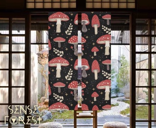 Cottagecore แผงผ้าม่าน ลายเห็ด แม่มด สีแดง สไตล์ญี่ปุ่น สําหรับตกแต่งประตู