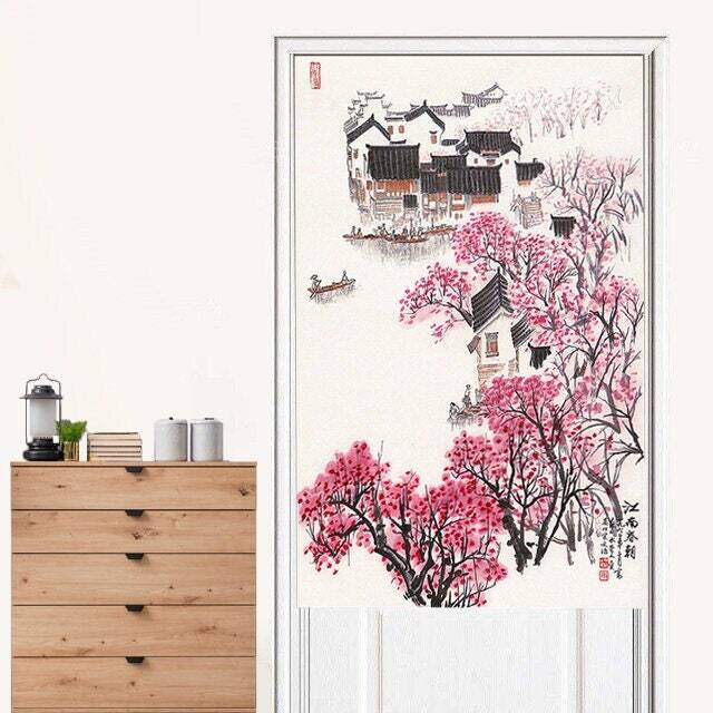 ผ้าม่านประตู-ลายดอกซากุระ-สไตล์ญี่ปุ่น-สําหรับตกแต่งห้อง