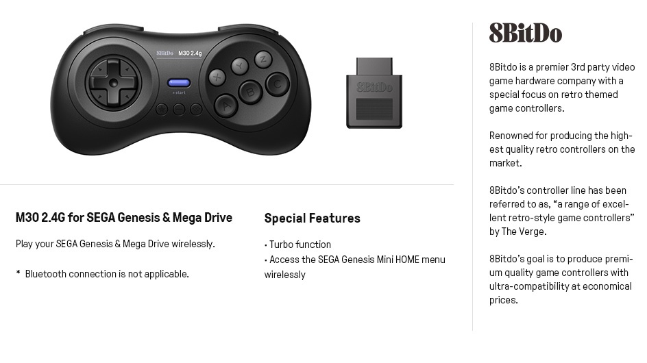 จอยเกมไร้สาย 8BitDo M30 2.4G สําหรับ Sega Genesis และ Sega Mega Drive ...