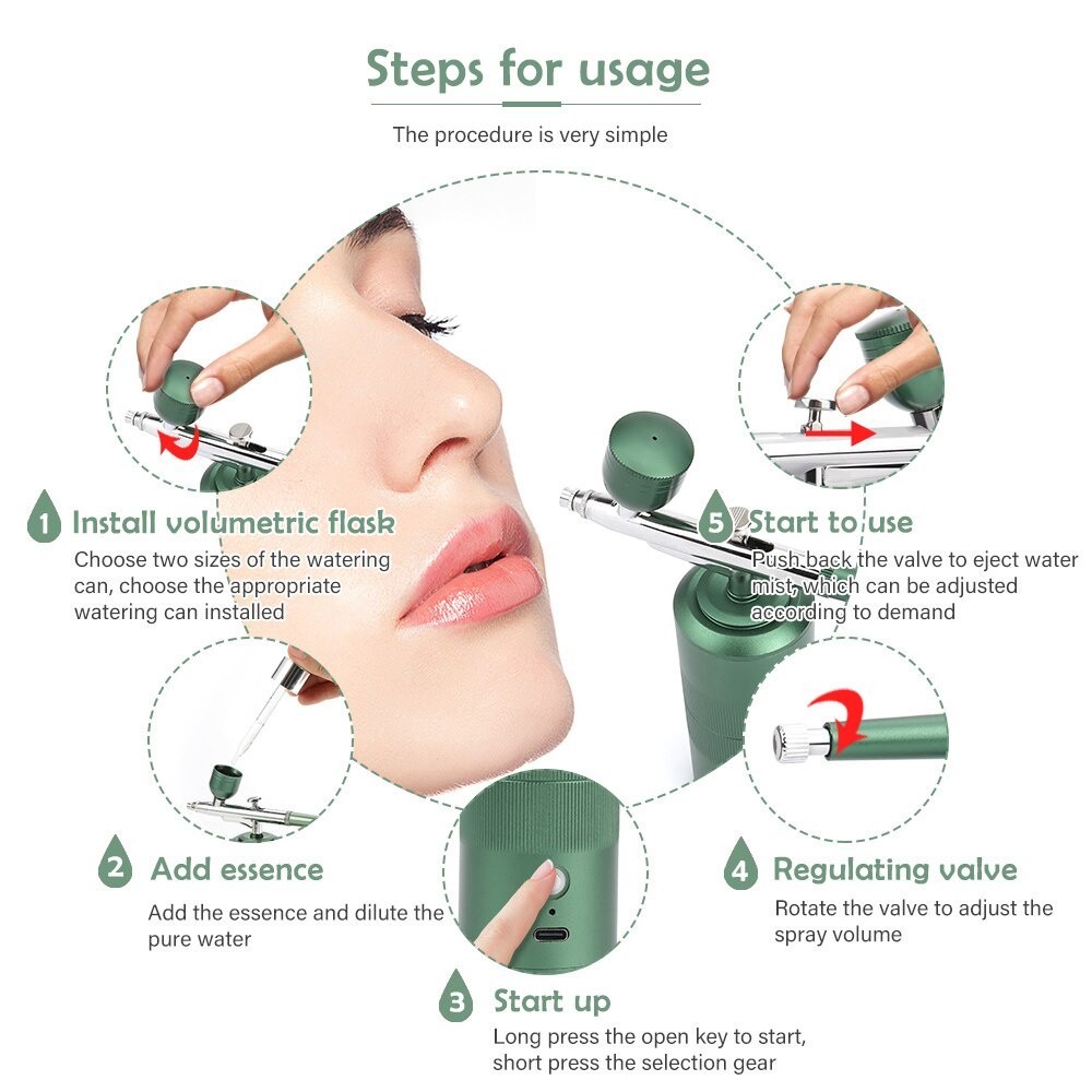 Cordless Airbrush Paint Tool Water Oxygen Injector Face Skin Care Spray ...