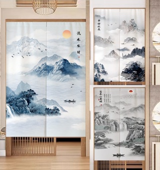 ภาพวาดภูมิทัศน์หมึกจีน ผ้าม่านประตู ฉากกั้นห้องสุขา ทางเข้า ผ้าม่าน การศึกษา