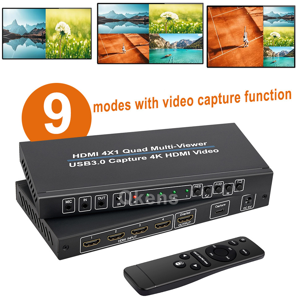 4k HDMI Multi-Viewer 4x1 สวิตช์ไม่มีรอยต่อ - IR Remote 4 in 1 Out 9 ...