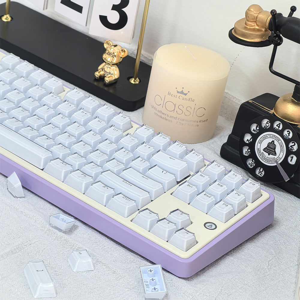 สีขาว Jello Keycaps โปรไฟล์ OEM 104/123 คีย์ PC Double Shot Light ...