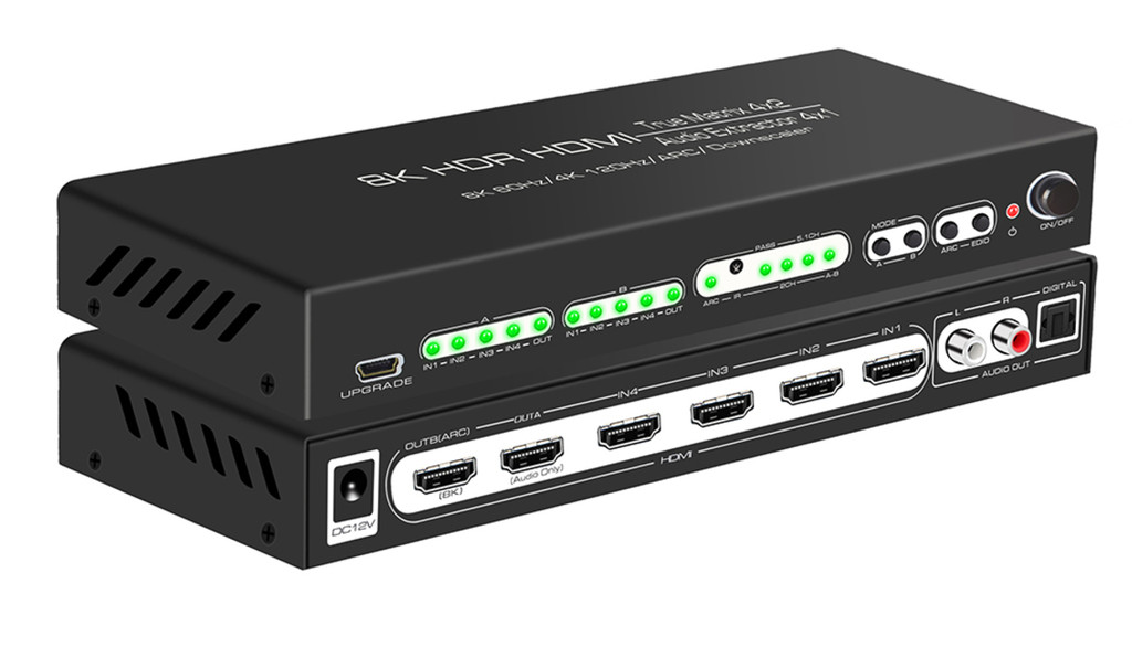 8K 60Hz HDMI Matrix 4x2 Switcher พร้อม ARC 4x1 Audio Extractor 4K 120Hz ...