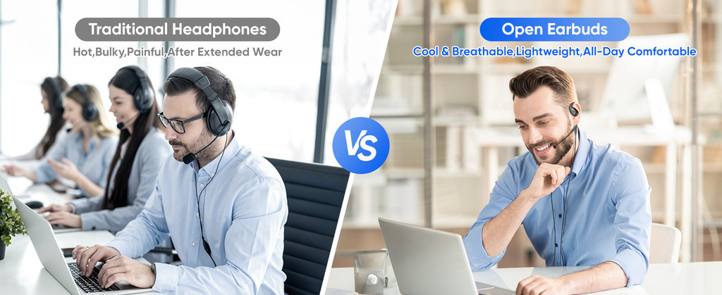 Middle Rabbit S6 Wired Open Ear Earbuds with Microphone Boom Mic, in ...