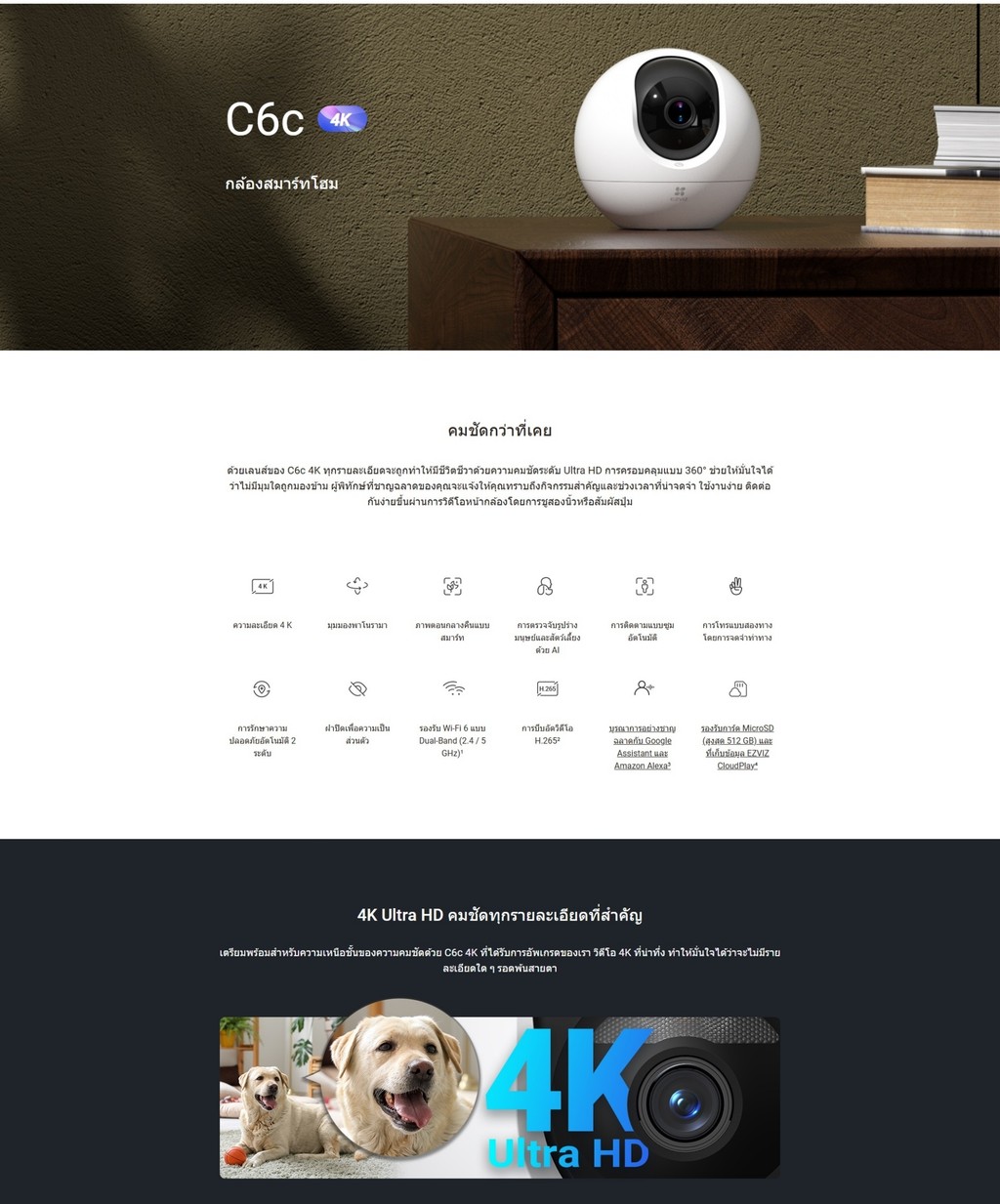 EZVIZ รุ่น C6C 4K Ultra HD Wi-Fi PT Camera ภาพสี Dual Band Wifi มาพร้อม ...