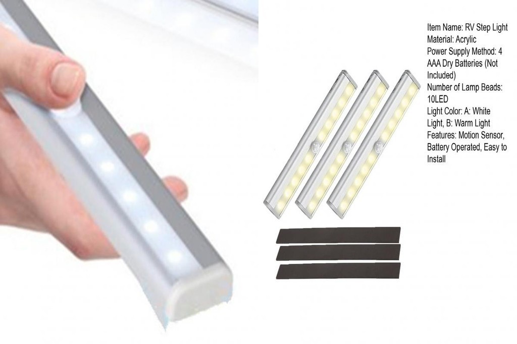 ฉุกเฉิน Rv Light 3pcs Rv Step Light Motion Sensor 10 Led แบตเตอรี่ ...