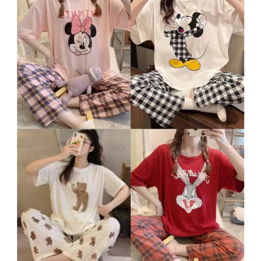 พร้อมส่ง ชุดนอนลายการ์ตูน ชุดนอนเซต ชุดนอนแขนสั้น ขาสั้น ชุดนอนแขนสั้น ...