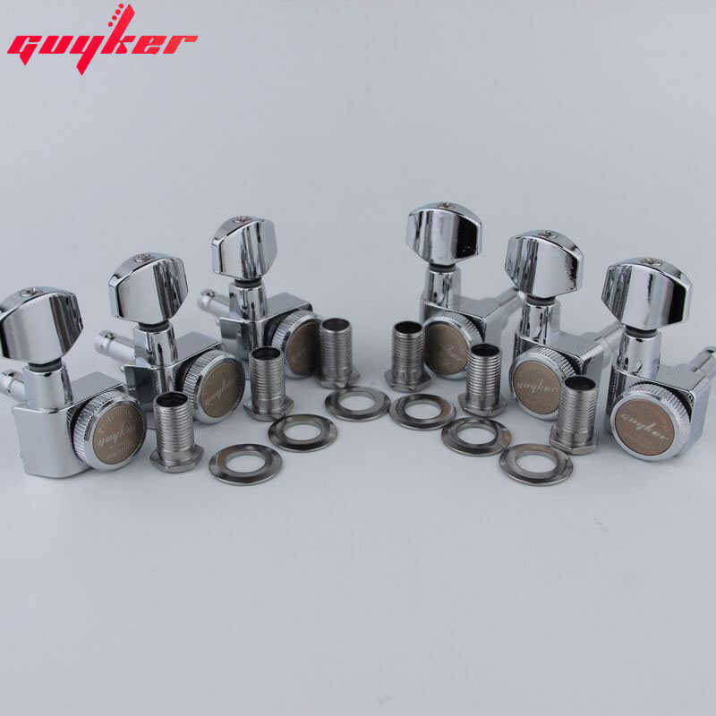 GUYKER 6R/6L Hine Heads No Screws Locking Tuning Key Pegs Tuners Chrome