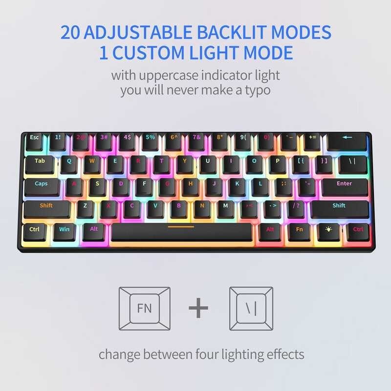 Mini Gaming Mechanical Keyboard 61 Keys RGB Hotswap USB Wired ...