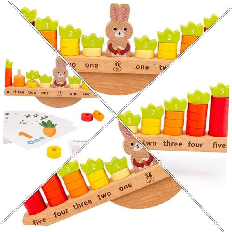 Set 1 Rabbit Beam Balance Activity Building Blocks Baby Wooden Bunny ...