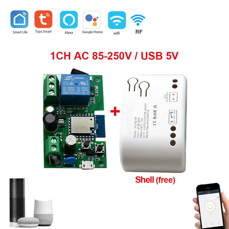 Tuya Smart 1Ch Wifi สวิตช์ไร้สายโมดูล Dc7-32V 12V Ac85-250V ตัวรับ ...