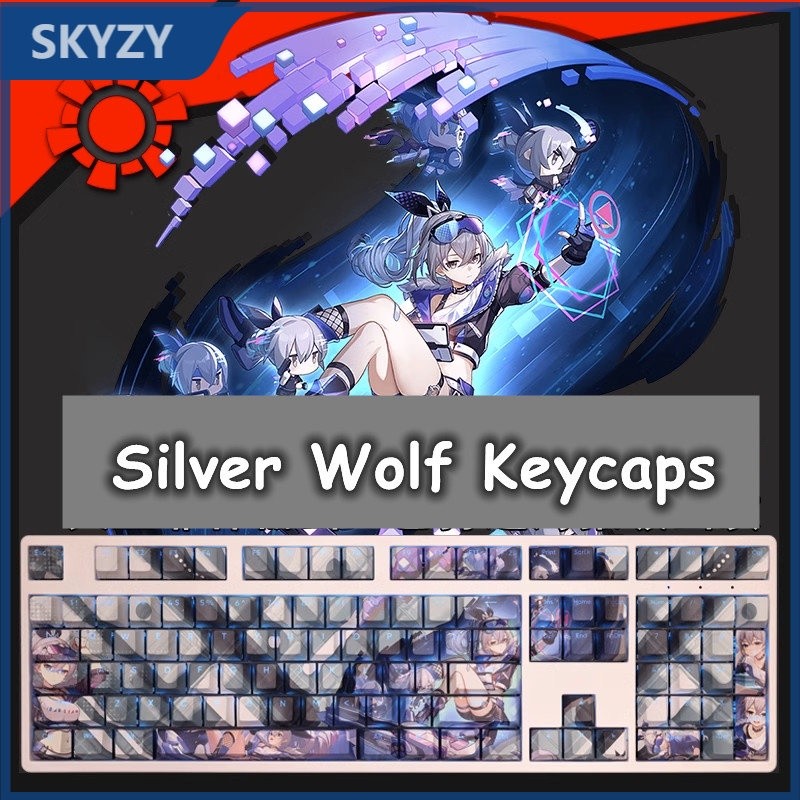 ในสต็อก Silver Wolf Keycaps โปรไฟล์เชอร์รี่อะนิเมะ Honkai Star Rail PBT ...