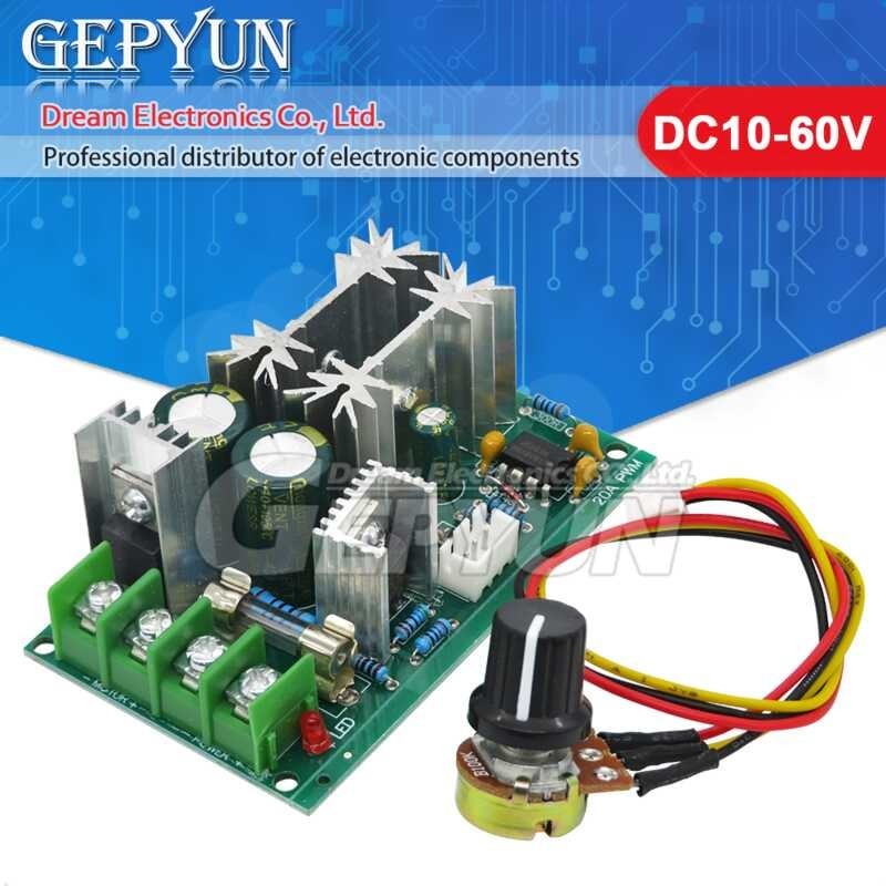 Jectse PWM DC Motor Drehzahlregler 10-60V 20A – Wasserdichtes Gehäuse, Schraubklemmen, Für 12V/24V Motoren Bis 240W, 25kHz PWM B100K Potentiometer