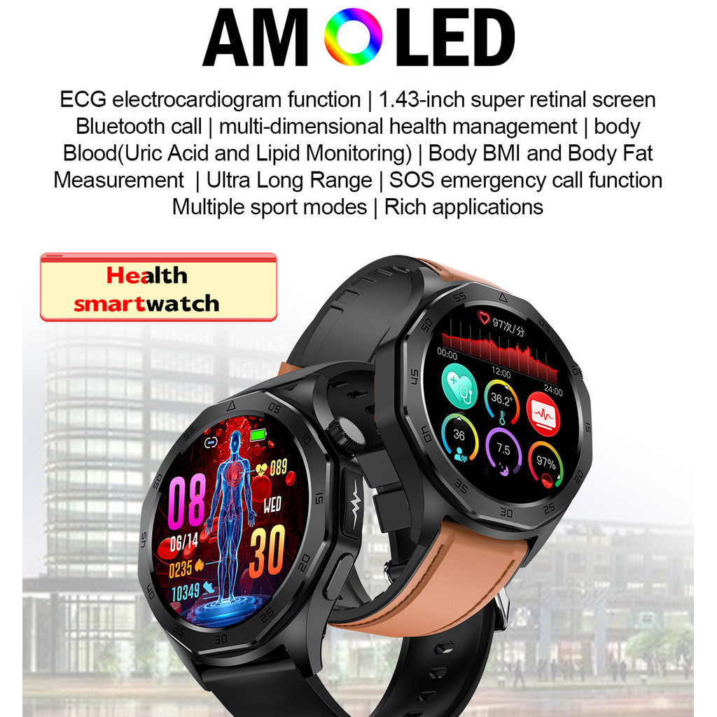 ใหม่ นาฬิกาข้อมือสมาร์ทวอทช์ ET480 Health AMOLED พร้อม ECG BT SpO2 วัด ...