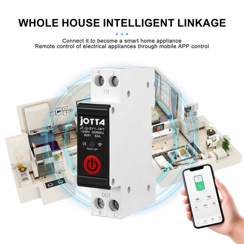 Jadeshay WLAN-Schutzschalter 1P 63A Für Hutschiene – Smarte Zeitschaltuhr, Kompatibel Mit Tuya & Alexa, 230V, Schwarz
