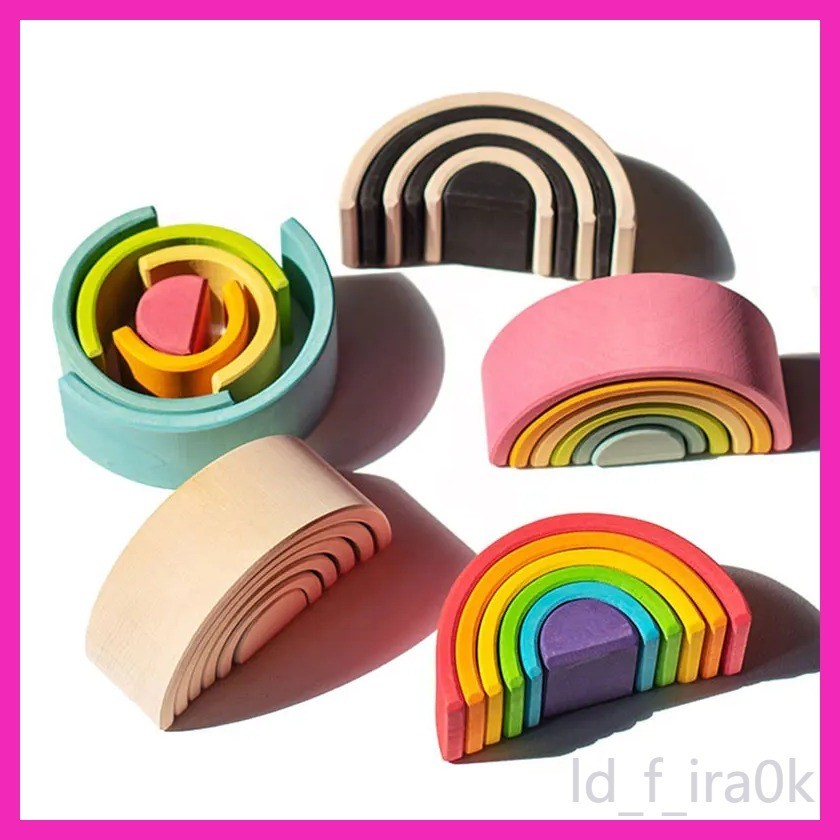 Montessori Mini Rainbow Building Block Stacking Game Kids Balance ...