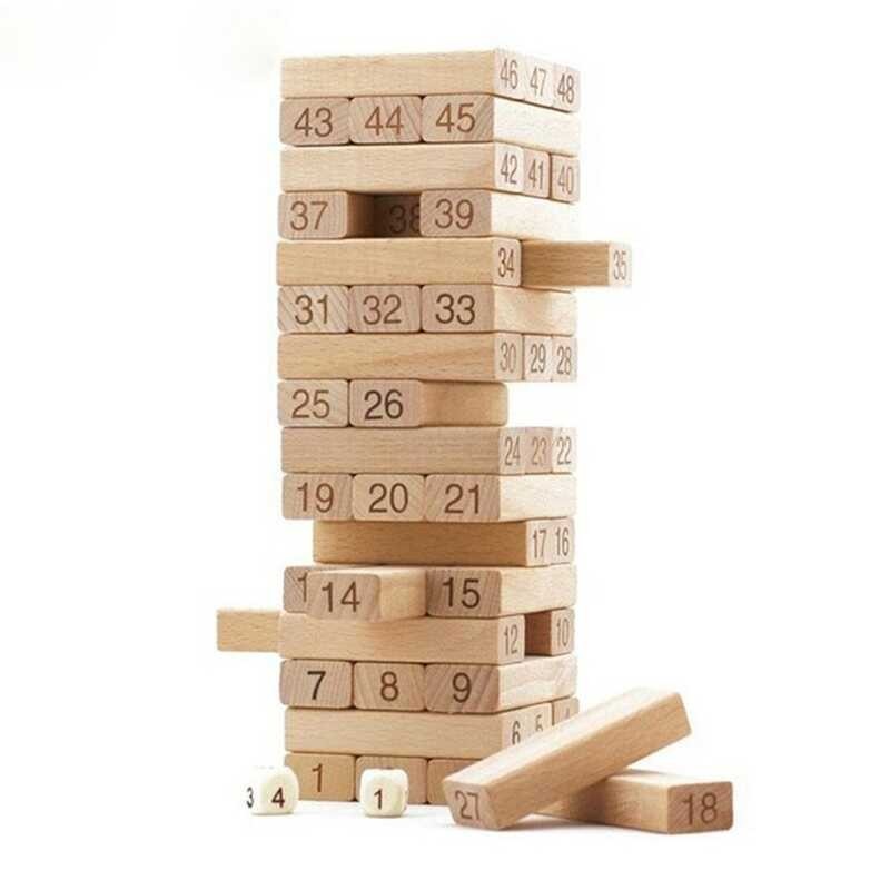 54 Pieces Number Toppling Timbers Wooden Blocks Stacking Tower Fun ...