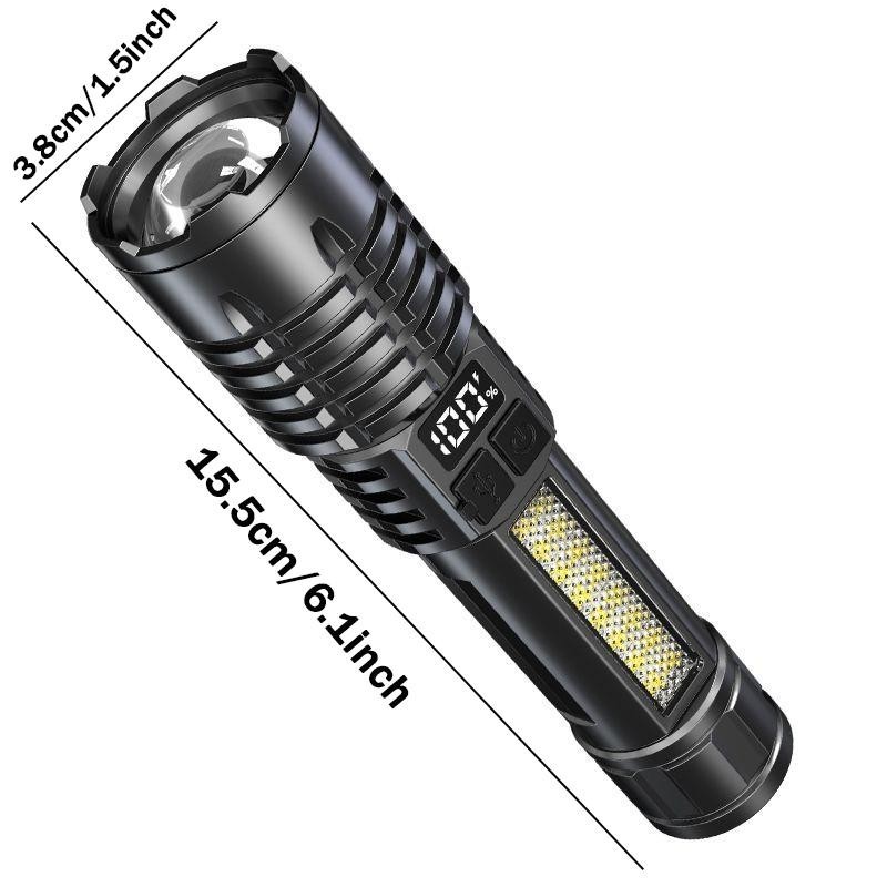 Super Bright XHP70 ไฟฉาย Led USB ชาร์จ Zoomable ไฟฉาย COB ด้านข้าง ...